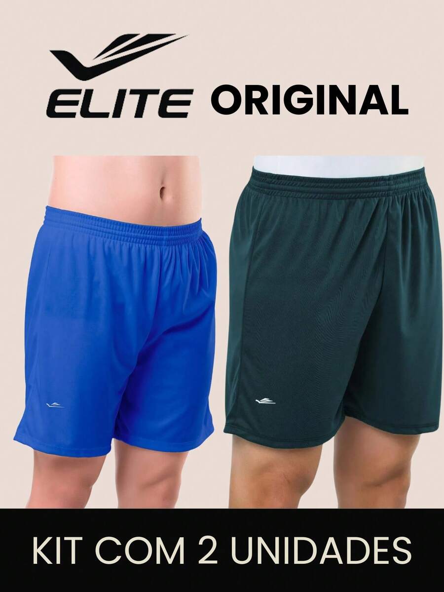 Kit 2 Basic Men's Bermuda Shorts For Football Academy In Polyester Elite Original Father's Day Dad - Royal Blue and Petrol Blue - View 1