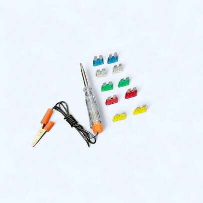 Kit Fusíveis Automotivos 10 Fusiveis Com Chave De Teste E Alicate Jacaré BFH2908