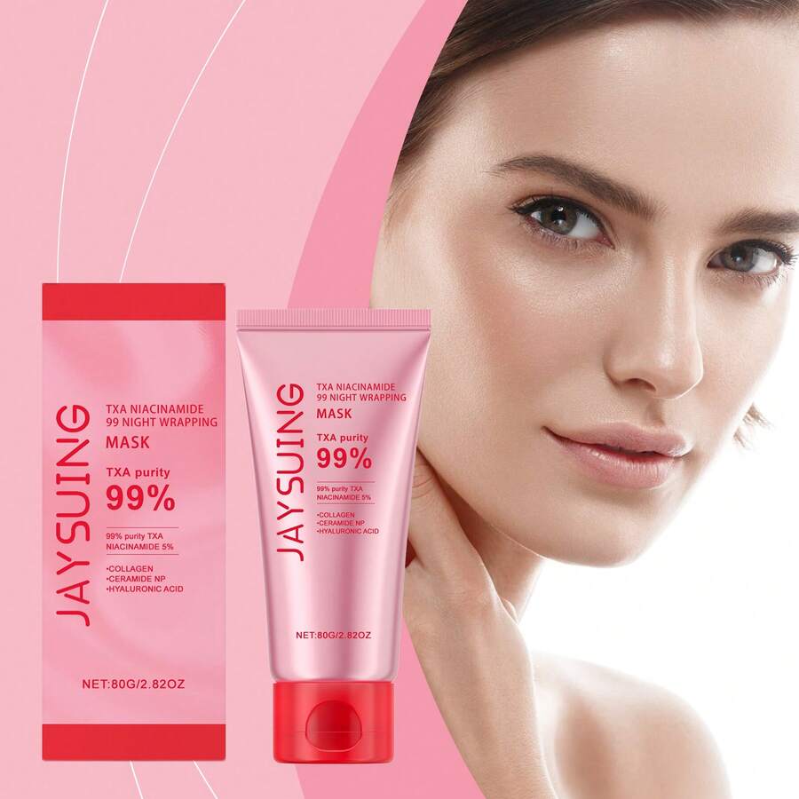 Jaysuing Txa Niacinamide Night Peel-Off Mask - Deep Cleansing Pore Moisturizing Hydrating Reduce Fine Lines & Wrinkles Increase Skin Elasticity Improve Skin Smooth Tender Refreshing Non-Sticky (80g) - 玫紅色 - 查看 1
