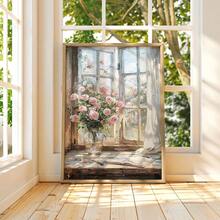 1 pièce Peinture sur canevas suspendue, peinture décorative montée, affiche, peinture murale, peinture à l'huile de rose rose et de rebord de fenêtre, décoration de chambre de fille, peinture murale de fleurs de printemps, décoration de salon esthétique, peinture de fleurs roses, décoration d'arrangement de plantes, décoration de thème de printemps, décoration de maison de printemps. Art mural sur canevas, art de fille funky, art de citation inspirante, décoration intérieure.