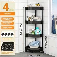 Estantería giratoria de 4 niveles para baño y cocina, apta para 48 escenarios. Estantería de esquina para baño con ruedas giratorias, estantería de almacenamiento triangular de 3 capas, diseño de 90° que ahorra espacio, drenaje hueco reforzado y elevado, material de plástico para baño, cocina, dormitorio, sala de estar