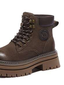 CAMEL CROWN Giày nữ thường ngày, bốt mùa thu/đông, đế dày, bốt màu vàng, giày leo núi, bốt cổ ngắn, giày ấm. - Màu nâu - Xem 3