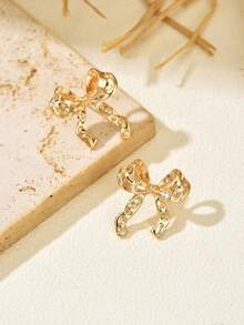 1 Pair Classic Elegant Bow Stud Earrings For Women, Suitable For Dates, Parties, Vacations, Casual Wear, A Great Gift For Mom Or Girlfriend