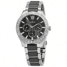 Orient Reloj de cuarzo de acero inoxidable con cristales de dos tonos y función múltiple, esfera negra con calendario de día, adecuado para uso diario, fiesta, ropa y como regalo de cumpleaños para mujeres y novias