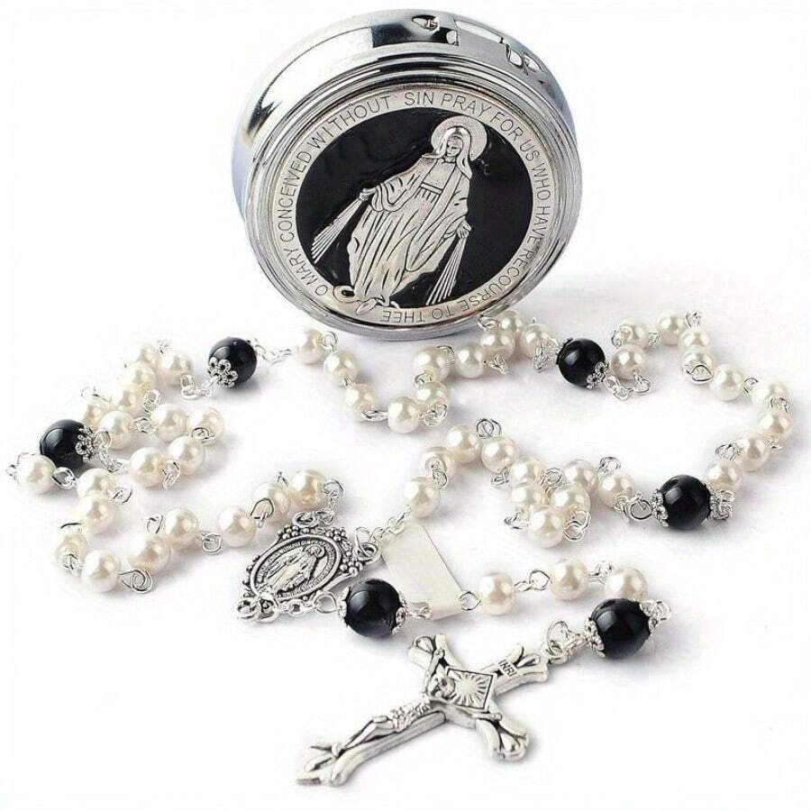 6mm Glass Bead Rosary With 8mm Our Father Beads, Catholic Chain In  Metal Gift Box - White - View 1