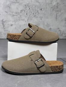 男士绒面革木屐皮革穆勒鞋软木一脚蹬拖鞋凉鞋居家鞋足弓支撑可调节带扣家居拖鞋 EUR36-45 - 卡其色 - 查看 4