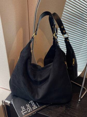 Stylish And Simple Women's Handbag - Spacious Shoulder Bag With A Secure Zipper Closure, A Lightweight And Versatile Fashion Accessory, A Must-Have New Large-Capacity Women's Vintage Faux Suede Tote Bag For Autumn And Winter, Black/Burgundy/Coffee Brown