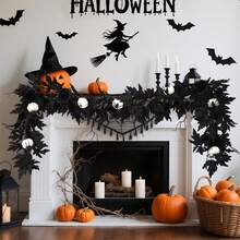 Halloween Garlands Spooky Black Rose Maple Leaf Garlands Photo Booth Props For Mantel Decorations