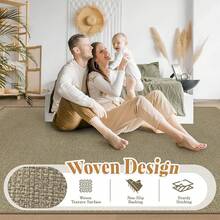 Alfombra de Yute Fácil 5x7 Alfombras a Cuadros: Alfombra Tejida Lavable Antideslizante que No Suelta Pelusa para Interior y Exterior para Sala de Estar Dormitorio Comedor Casa de Campo Patio (5'x7' Cuadros Negros) - Natural - Ver 4