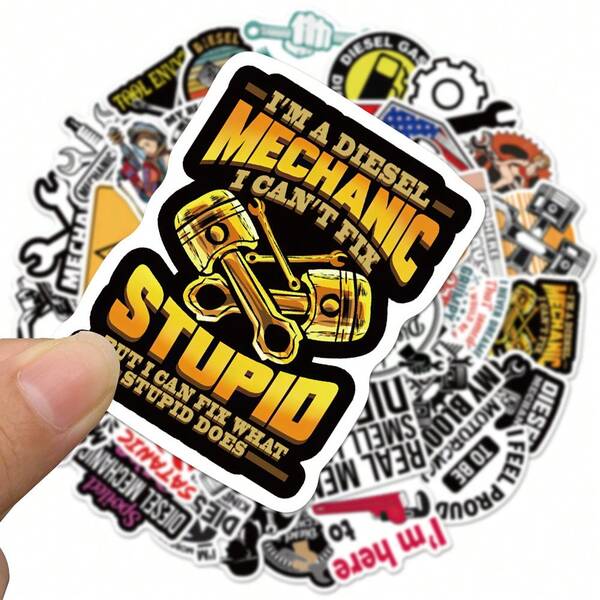 50 Pieces/Set Of Mechanic Enthusiast Vinyl Stickers - Reusable Decals With Bold Mechanic Graphics For Cars, Laptops, Phones, Water Bottles And More - Perfect For Gifts, Party Favors And Personalization, Car Stickers For Vehicles