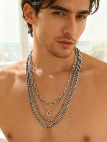 1pc Punk Metal Silver Cuban Link Chain Necklace, Fashion Choker Necklace For Men, Unisex Hip Hop Jewelry Accessory For Concerts, Parties, Bars