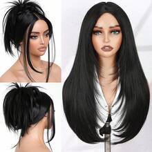 26 英寸 Yaki 直发假发 中分分层假发 女士合成纤维发质 脸部框架分层剪裁假发 长直发假发 渐变棕色分层鲍勃假发 棕色/金色 别致时尚的分层渐变假发 日常生活或派对用假发