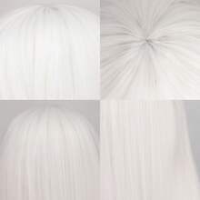 Parrucca sintetica bianca dritta con frangia per costumi di Ognissanti e cosplay di anime - lunga e dall'aspetto naturale