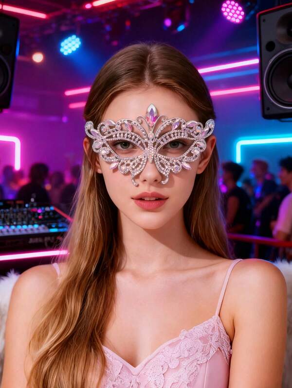 Máscara elegante para mujer, máscara de aleación con forma de mariposa y diamantes de imitación, adecuada para bailes de máscaras, carnavales y fiestas