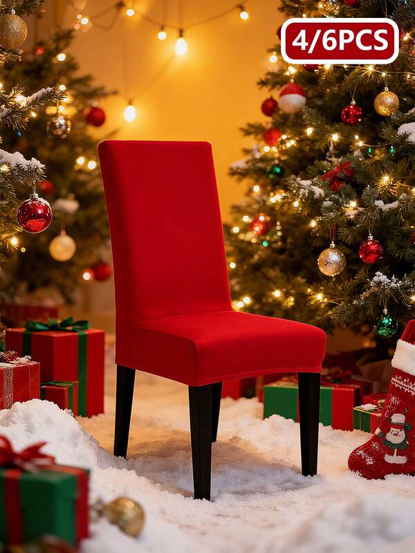 4/6 pezzi Coprisedia in seta di latte rossa, copri divano elastici anti-polvere e anti-sporco per soggiorno, hotel, ristorante, cucina, decorazione per la casa, adatti per tutte le stagioni, copridivano natalizio, decorazione natalizia
