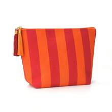 1 Piece Of Black And White Vertical Striped Canvas Cosmetic Bag, Contrasting Zipper Tassel Decorative Toiletry Bag, Simple Style Storage Bag, Suitable For Travel And Daily Skin Care Organization Make Up Bag - Multicolor - View 7