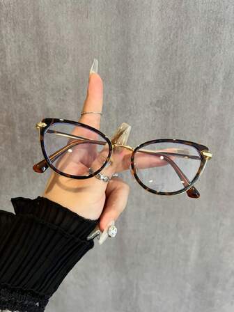 1pc Metal TR Alloy Cat Eye Frame Minimalist Artistic Non-Pinching Casual Women's Non-Prescription Glasses