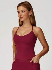 MASKERT 女士运动吊带背心，瑜伽背心，健身背心，跑步训练，羽毛球，网球，亲肤，高弹力 - 紅色 - 查看 3