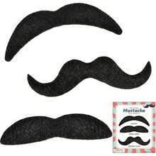 3PCS Mustache Self Adhesive, Stick On Mustache Costume, Halloween Party Beard Costume Accessory Adults (Black) - 1 - View 1