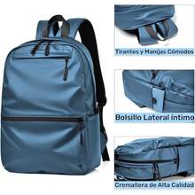 Mochila para portátil de hombre, mochila impermeable, mochila de gran capacidad para viajes de negocios, hasta 14 pulgadas de portátil con múltiples compartimentos - azul - Ver 5