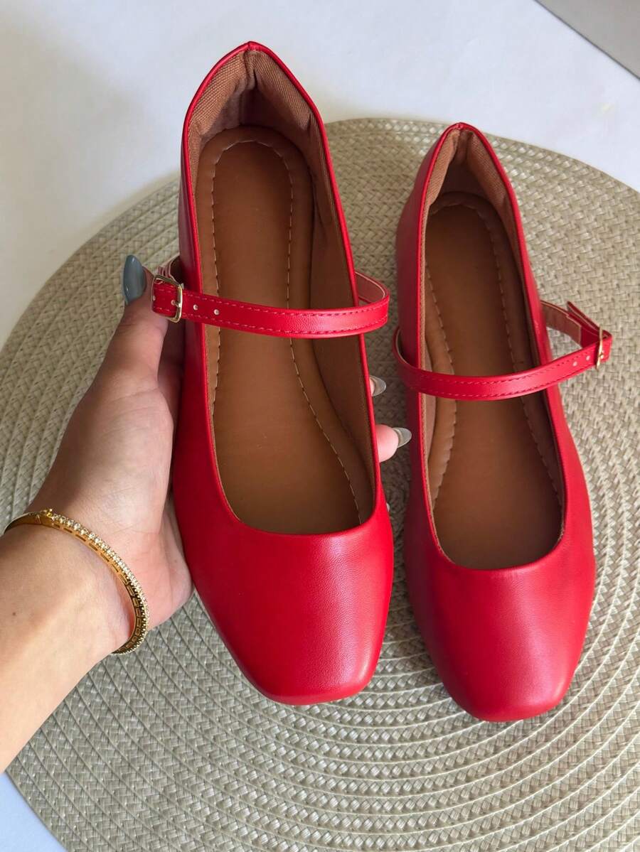Women's Mary Jane Red Comfortable Elegant Doll Shoes Moccasin Flats - 紅色 - 查看 1