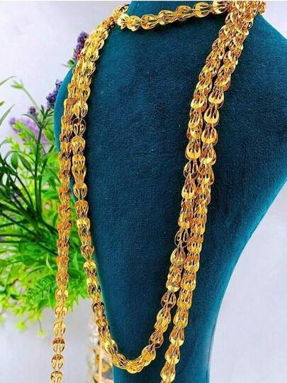 迪拜风格镀金长项链，女士金羽毛链，伊斯兰风格时尚珠宝，适合新娘、订婚和派对