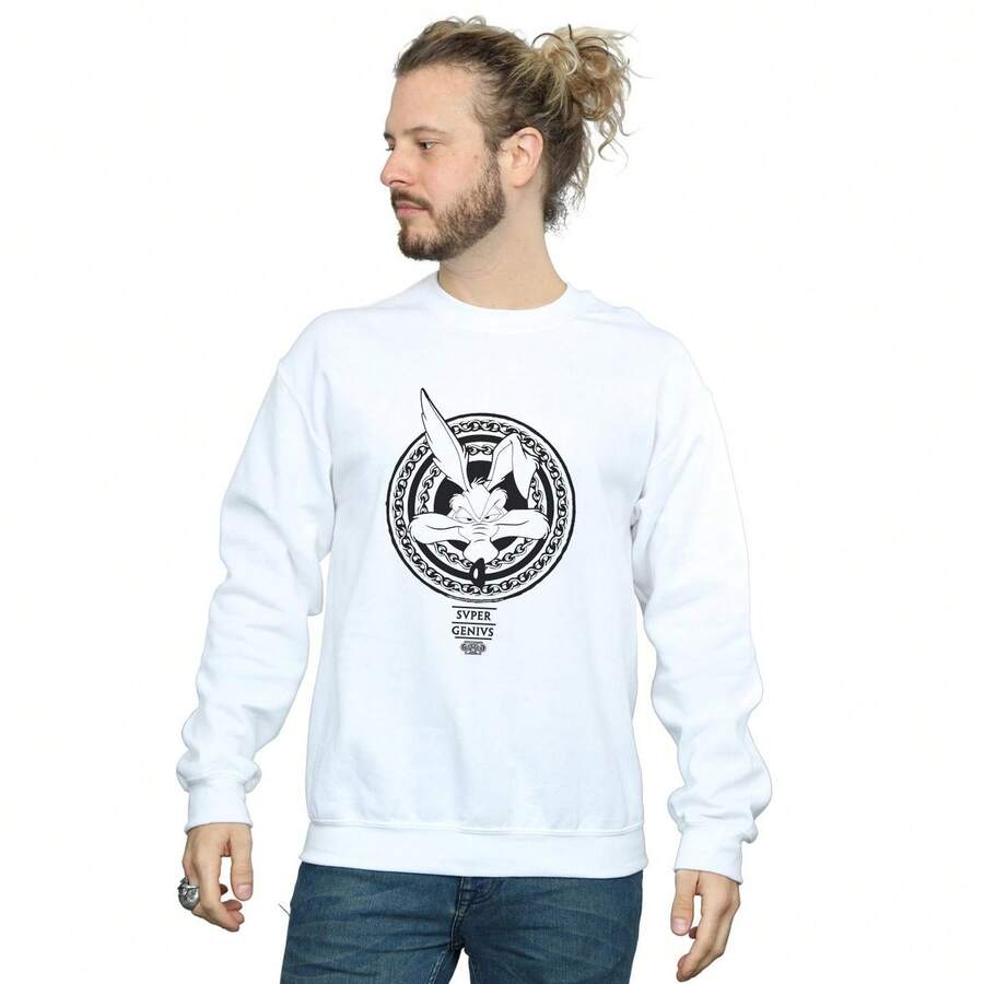 LOONEY TUNES Mens Wile E Coyote Super Genius Sweatshirt (White) - White - View 1
