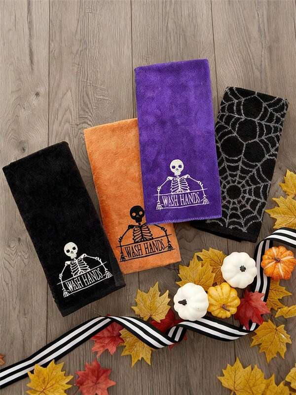 1 Peça Toalha de Mão com Bordado de Caveira em Microfiber Ultra Macio, Absorvente e Confortável, Adequada para Decoração de Halloween em Interiores, Cozinha, Banheiro e Presentes para Salão de Beleza, Toalhas de Banho para Salão de Beleza, Hotel, Esportes, Essenciais Domésticos