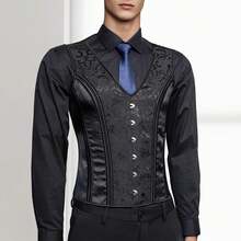 Men's Vintage Lace-Up Waistcoat Vest For Formal Events - 黑色 - 查看 4