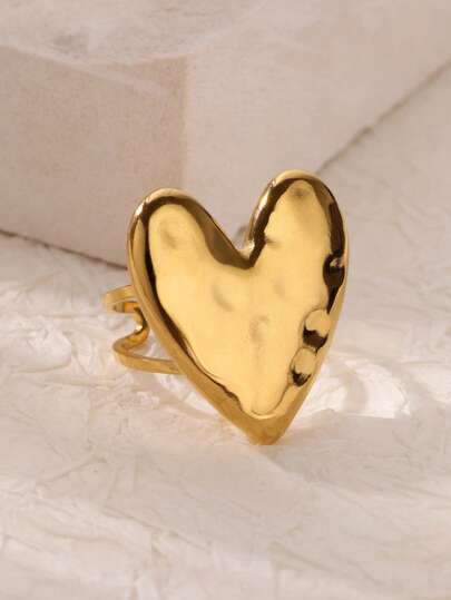 1 PC Big Heart Rings For Women Stainless Steel Gold Color Ring 2025 Fashion Wedding Couple Jewelry
