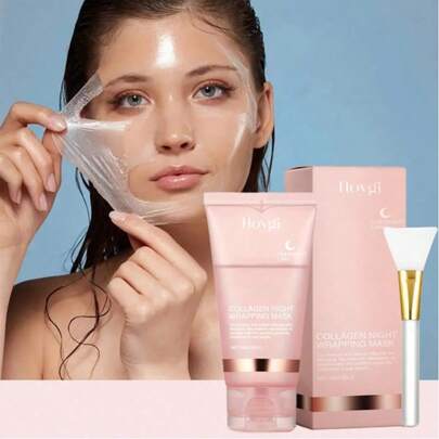 Women's Collagen Peel-Off Mask - Deep Hydration And Firming, Moisturizing, Facial Cleansing, Brightening Skin Tone, Fast Absorption, Comes With A Brush, Suitable For All Skin Types, Suitable For Morning And Evening Skincare