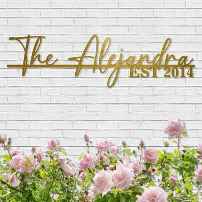 1 pieza Placa decorativa de pared de metal dorado personalizada - Placa de identificación de hierro forjado personalizada, diseño de texto en negrita, perfecta para la entrada/decoración del jardín, decoración exclusiva para interiores/exteriores, material de metal de alta calidad y duradero