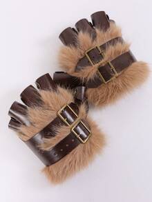 2pcs Medieval Viking Style Distressed PU Leather Fingerless Gloves, Viking Knight Gauntlet Wristband, Cosplay Accessory, Halloween Costume Props