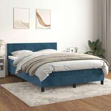 vidaXL Box Spring With Mattress Velvet Dark Blue 140x200 Cm