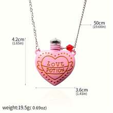 Couple Heart Necklace With "Love Potion" Theme - Pink Heart Pill Bottle Pendant, Suitable For Romantic Daily Matching & Holiday Gifts - 銀色 - 查看 5