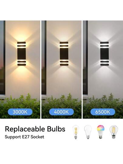 CANMEIJIA 1pc E27 Wand Lamp, LED Light, Outdoor Waterproof IP65, Indoor Base, Includes Warm Wit Bulb, Can Other Bulbs As Needed, Applicable Outdoor, Patio, Garage, Entrance, Garden, Yard, Round Square view 5