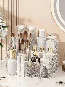 1 pieza Caja de almacenamiento de maquillaje, Soporte para lápiz labial, Organizador de cosméticos para tocador, Organizador de cosméticos, Bandeja expositora de cosméticos, Caja de almacenamiento de cortaúñas, Estantería de almacenamiento de artículos de oficina, Organizador de maquillaje, Soporte de brochas, Caja de maquillaje, Adecuado para dormitorio, baño, sala de estar, dormitorio, almacenamiento de tocador, decoración de otoño, decoración de habitación, decoración de dormitorio, organizador de habitación - transparente - Ver 2