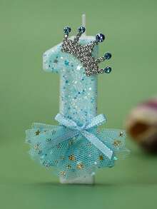 1 Peça Vela Numérica de Aniversário: Vela Numérica Azul com Saia de Coroa Azul, Vela de Número de Aniversário Fofa para Meninas, Decoração de Bolo de Festa de Aniversário - Perfeita para Comemorações e Festas de Halloween, Natal e Suprimentos para Eventos e Festas