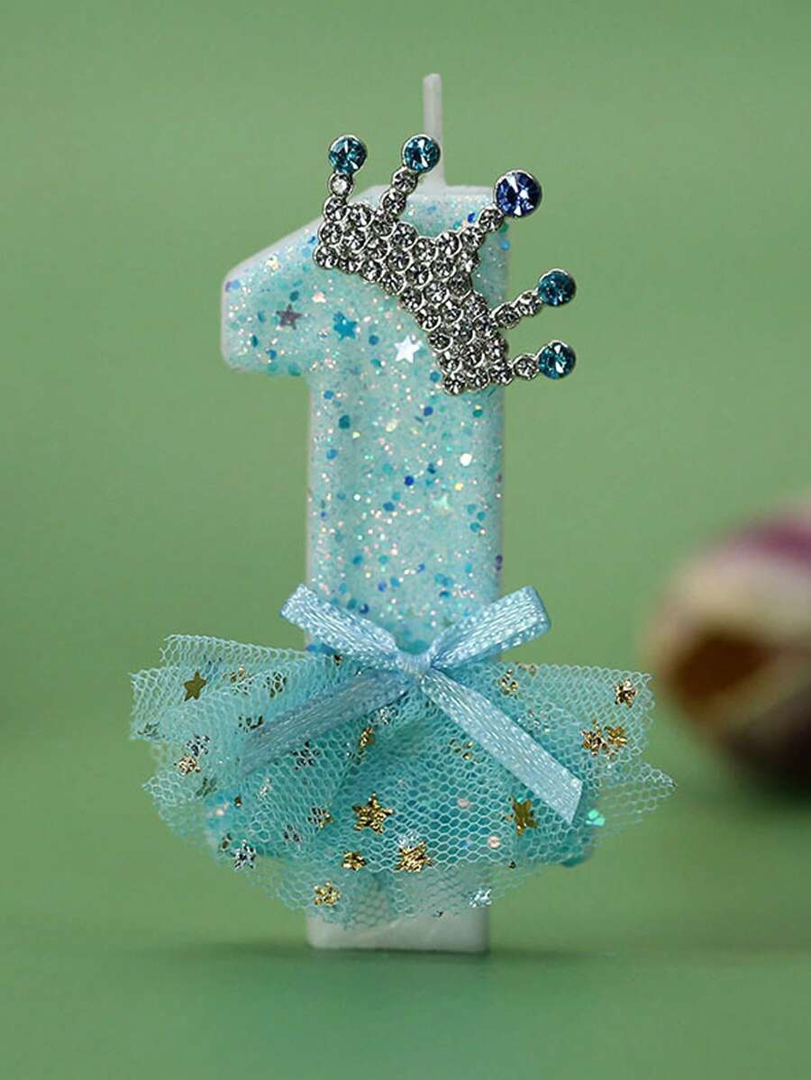 1 Peça Vela Numérica de Aniversário: Vela Numérica Azul com Saia de Coroa Azul, Vela de Número de Aniversário Fofa para Meninas, Decoração de Bolo de Festa de Aniversário - Perfeita para Comemorações e Festas de Halloween, Natal e Suprimentos para Eventos e Festas