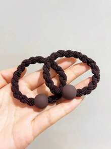 5pcs Coffee-Colored Thick Knitted Pom Pom Elastic Hair Ties, Casual & Versatile, Suitable For Autumn/Winter ,Ponytail Holders ,Hair Elastics ,Hair Rubber Bands ,Scrunchies ,Hair Rope ,Makeup