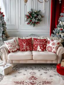 4pcs Velvet-Like Soft Christmas Santa Claus, Christmas Numbers, Reindeer, Snowman, Snowflake Decorative Pillow Covers, Hypoallergenic Polyester Material, Hidden Zipper, No Filling, Suitable For Home Decor, Living Room, Throw Pillow Cases, Cushion Covers, Sofa Decorative Pillows, Home Decor Pads