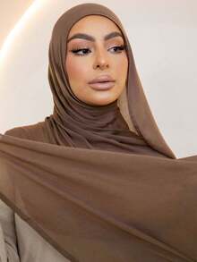 1pc Women Solid Color Viscose Headscarf, Soft Wide Edge Headband, Versatile Sunscreen Scarf Hijab, Suitable For Daily Wear - Light Brown - View 3
