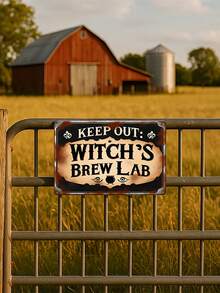 2D Flat 1pc, Vintage, Satire, Tin Sign, "Witch's Brew Lab: Forbidden Potion Signage For Your Haunted Halloween Decorations!"Decor (8*10inch) Perfect For Streets, Yards, Porches, Garages, Homes, Cafes, Bars, Clubs, Shops, Restaurants, Farms, Gardens & Gifting! - 彩色 - 查看 3