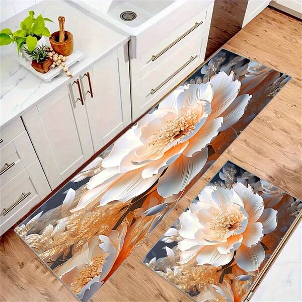 1/2/3pcs Luxury Non-Slip Bathroom Rugs - Soft, Waterproof, Washable, Anti-Slip Corridor Carpets - Essential Bathroom Mats, Rugs And Bath Mats For Apartment Decor, Visible 3D Oil Painting Style