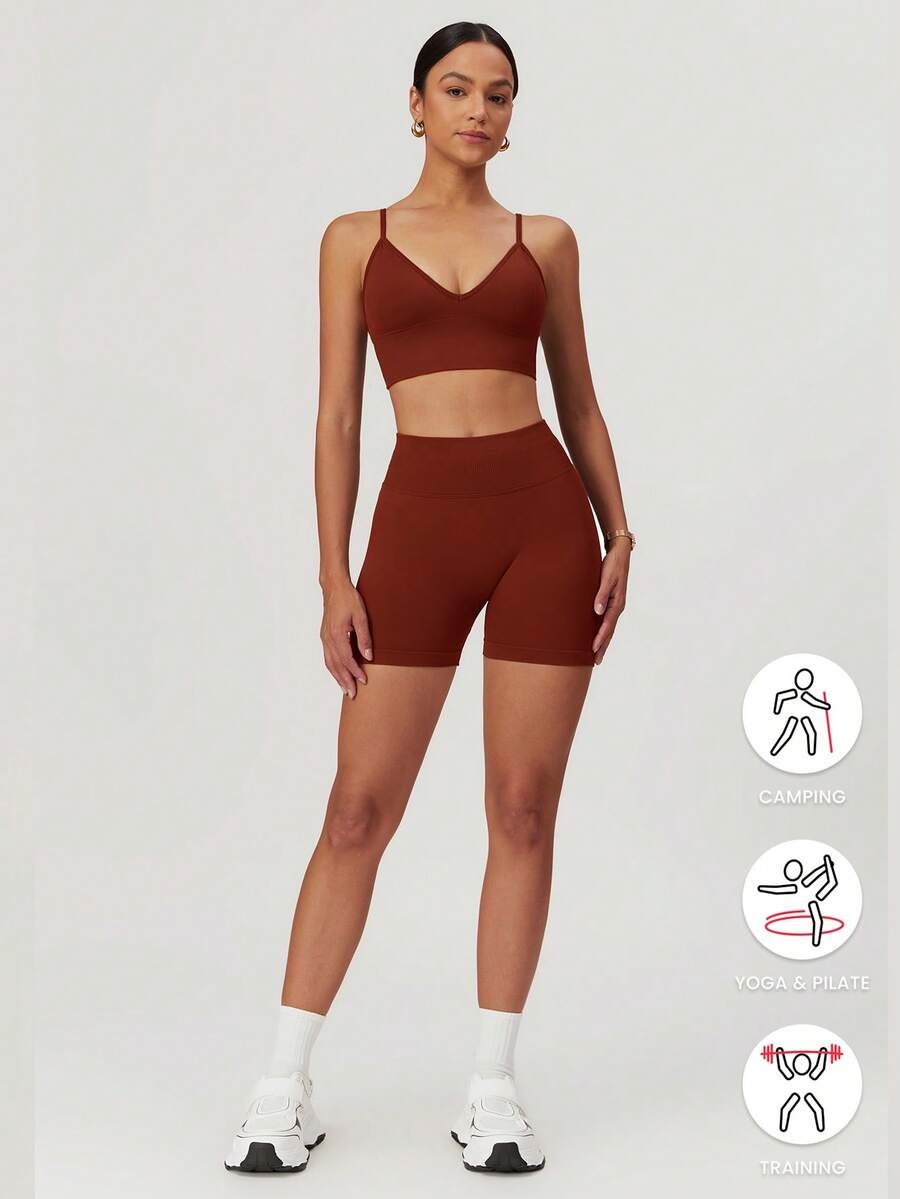 MASKERT Women's Seamless Camisole With Cup Cover, Short Tank Top Sports Set, Skin Friendly, Comfortable, Sports, Home And Commuting Underwear