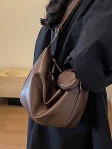 Maillard 色时尚休闲女士斜挎单肩包，带零钱包，柔软 PU 皮革，适合日常通勤 - 咖啡棕 - 查看 1