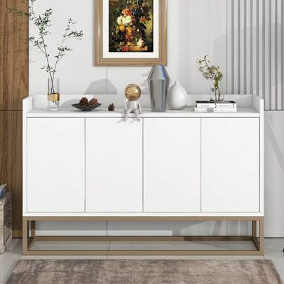 Buffet/commode de style minimaliste, meuble moderne à 4 portes, commode avec étagère réglable et pieds en métal, meuble multifonctionnel pour salle à manger, salon, cuisine (Noir/Blanc/Bleu)