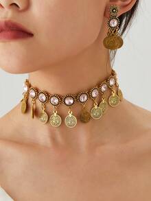 3pcs/Set Bohemian Style Jewelry Set,Peacock Charm Necklace & Square Rhinestone Earrings Suitable For Women's Parties,Daily Wear,Wedding Season Jewelry Accessories