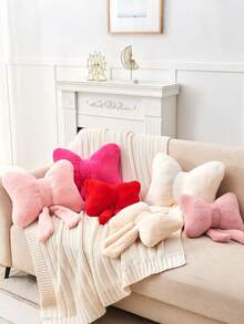 Pink Bow-Shaped Pillow, 12-Inch Bow-Shaped Pillow, Faux Rabbit Fur Soft Bow Cushion, Beautiful Bow Decorative Pillow, Suitable For Beds, Sofas, Couches, And Home Decor, For Everyday Parties And Christmas Decorations. - Pink - View 4