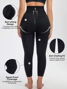 1 quần legging Capri cạp cao kiểm soát bụng, quần tập yoga bó nâng mông, quần bó định hình không đường may dùng cho phòng tập, chạy bộ, tập luyện, mặc hàng ngày - màu đen - Xem 2